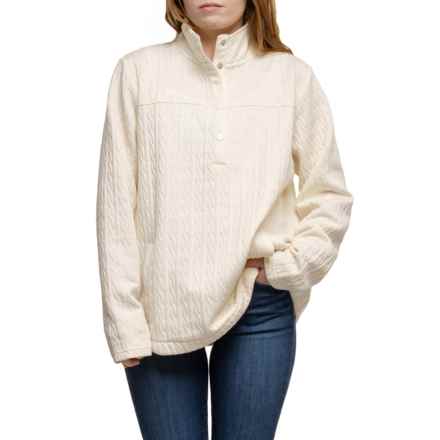 Lands' End Quilted Cable-Knit Shirt - Snap Neck, Long Sleeve in Heather Oatmeal