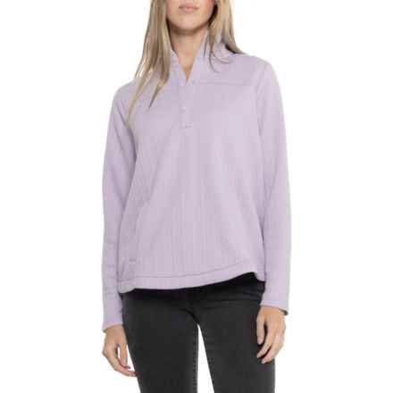 Lands' End Quilted Cable-Knit Shirt - Snap Neck, Long Sleeve in Orchid Petal