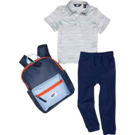Lands' End Toddler Boys Polo Shirt, Pants and Backpack Set - Short Sleeve in Cool Grey