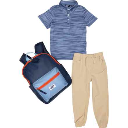 Lands' End Toddler Boys Polo Shirt, Pants and Backpack Set - Short Sleeve in Moonlight Blue