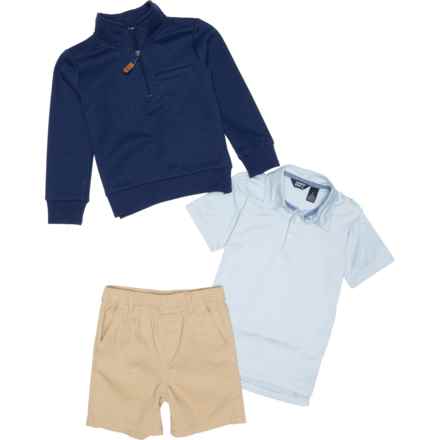 Lands' End Toddler Boys Polo Shirt, Zip-Neck Sweatshirt and Shorts Set - 3-Piece in Navy Blue