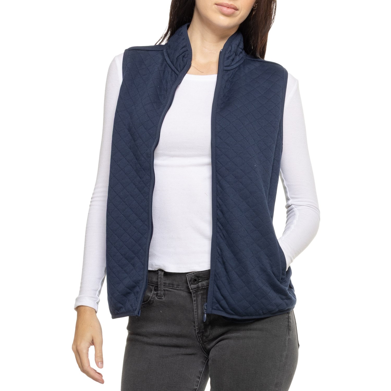 (取寄) ランズエンド ジップ-フロント キルテッド ベスト Lands' End Zip-Front Quilted Vest Navy lands-end-zip-front-quilted-
