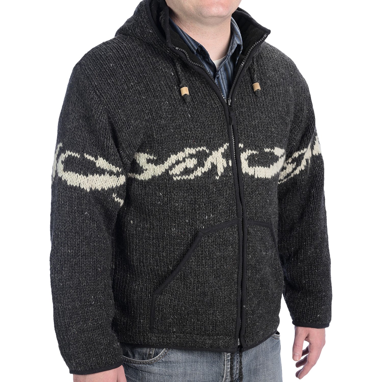 Laundromat Tribal Wool Sweater - Fleece Linin, Full Zip (For Men ...