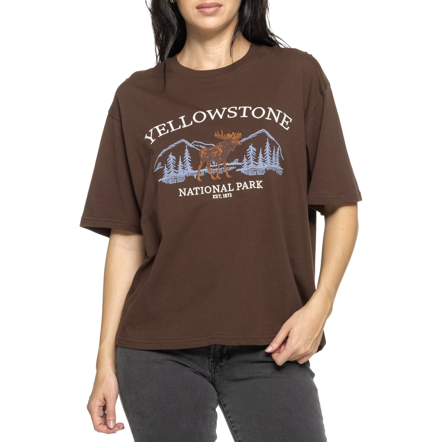 LAZY SUNDAY Yellowstone Embroidered Graphic T-Shirt - Short Sleeve 