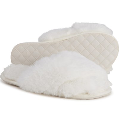 white fur slippers