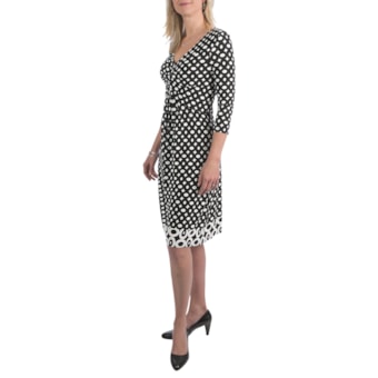 Leslie Fay Matte Jersey Pleated Front Dress - 3/4 Sleeve (For Women) in Black/White