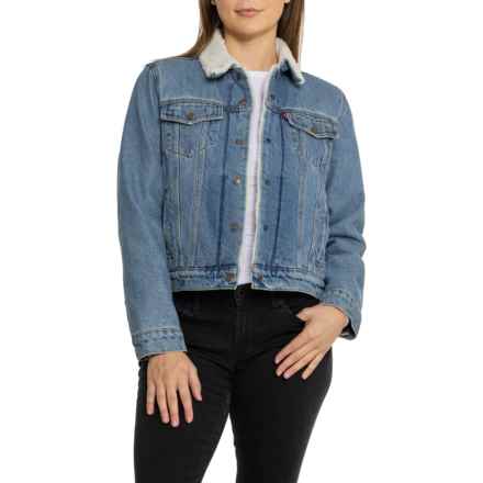 Levi's Original Sherpa Denim Trucker Jacket - Snap Front in Divided Blue