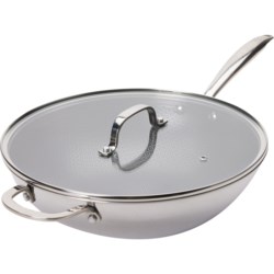 LEXI HOME Tri-Ply Diamond Nonstick Wok with Lid - 5 qt. in Silver