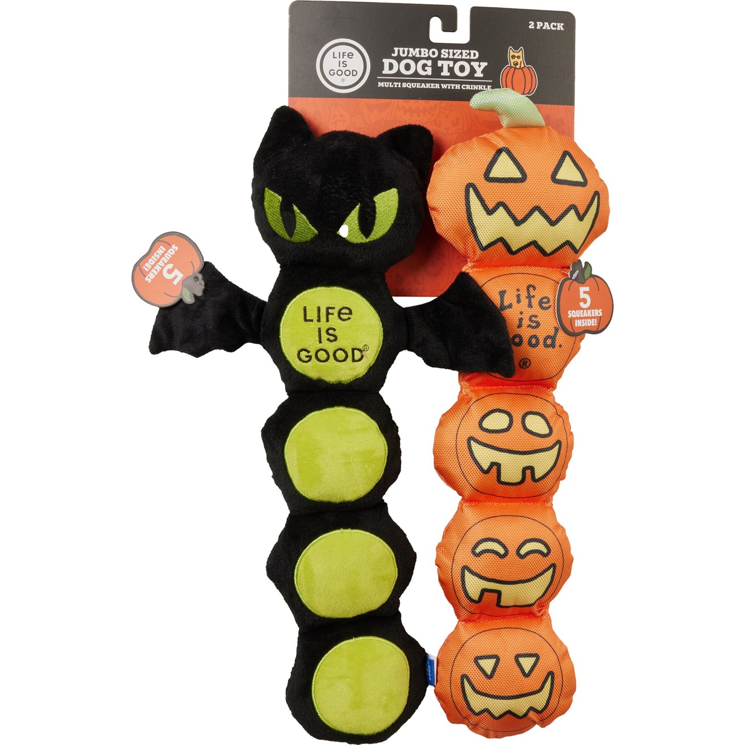 Life is Good® Ballistic Pumpkin and Plush Cat Dog Toy Set 2Pack, 18