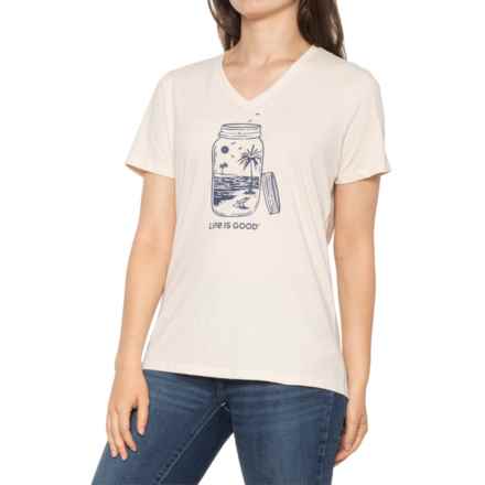 Life is Good® Beach in a Jar V-Neck T-Shirt - Short Sleeve in Putty White