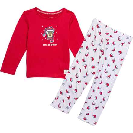 Life is good® Big Boys and Girls Rocket with Santa Hat Pajamas -  Long Sleeve in Red