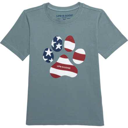 Life is Good® Big Boys Crusher US Flag Paw T-Shirt - Short Sleeve in Smoky Blue