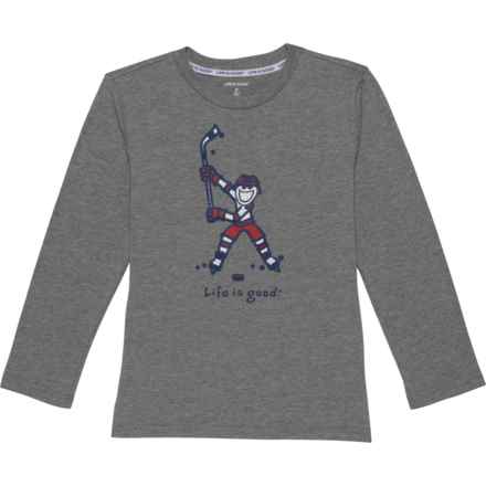 Life is Good® Big Boys Hockey Graphic T-Shirt - Long Sleeve in Heather Grey