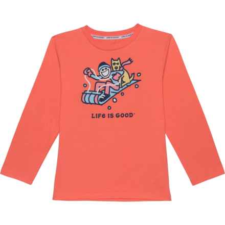 Life is Good® Big Boys Sled Graphic T-Shirt - Long Sleeve in Mango Orange