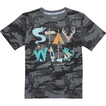 Life is Good® Big Boys Stay Wild T-Shirt - Short Sleeve in Gray Camo