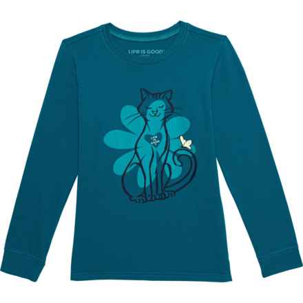 Life is Good® Big Girls Daisy Cat Crusher T-Shirt - Long Sleeve in Mallard Green