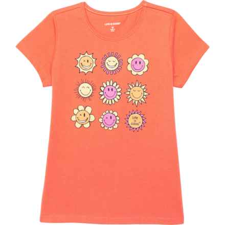 Life is Good® Big Girls Daisy Smiley T-Shirt - Short Sleeve in Hot Coral