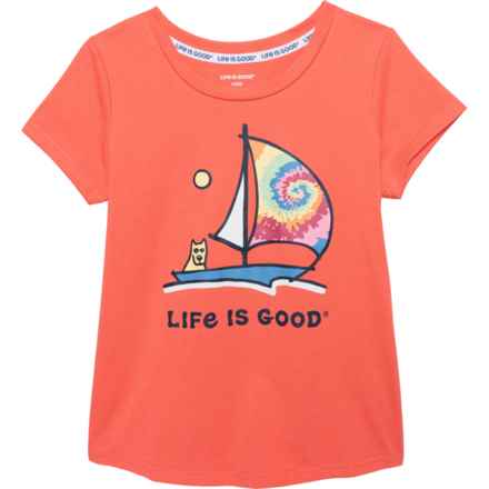 LIFE IS GOOD Big Girls Sailboat T-Shirt - Short Sleeve in Red