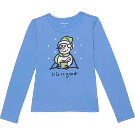 Life is Good® Big Girls Snowman Graphic T-Shirt - Long Sleeve in Cornflower Blue