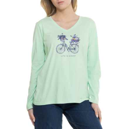 Life is Good® Bike Flower Basket T-Shirt - Long Sleeve in Sage Green