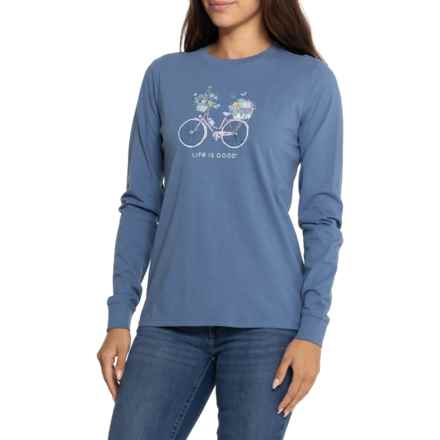 Life is Good® Bike Flower Basket T-Shirt - Long Sleeve in Vintage Blue