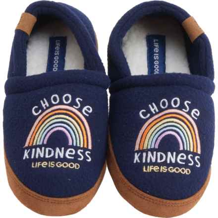 Life is good® Boys and Girls Embroidered Kindness Rainbow Fleece A-Line Slippers in Blue/Multi
