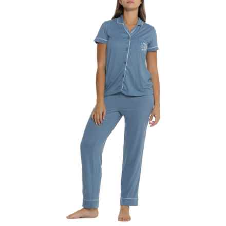 Life is Good® Brushed Jersey Notch Collar Pajamas - Short Sleeve in Blue