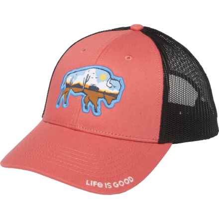 Life is Good® Buffalo Landscape Hard Mesh Baseball Cap (For Men) in Faded Red