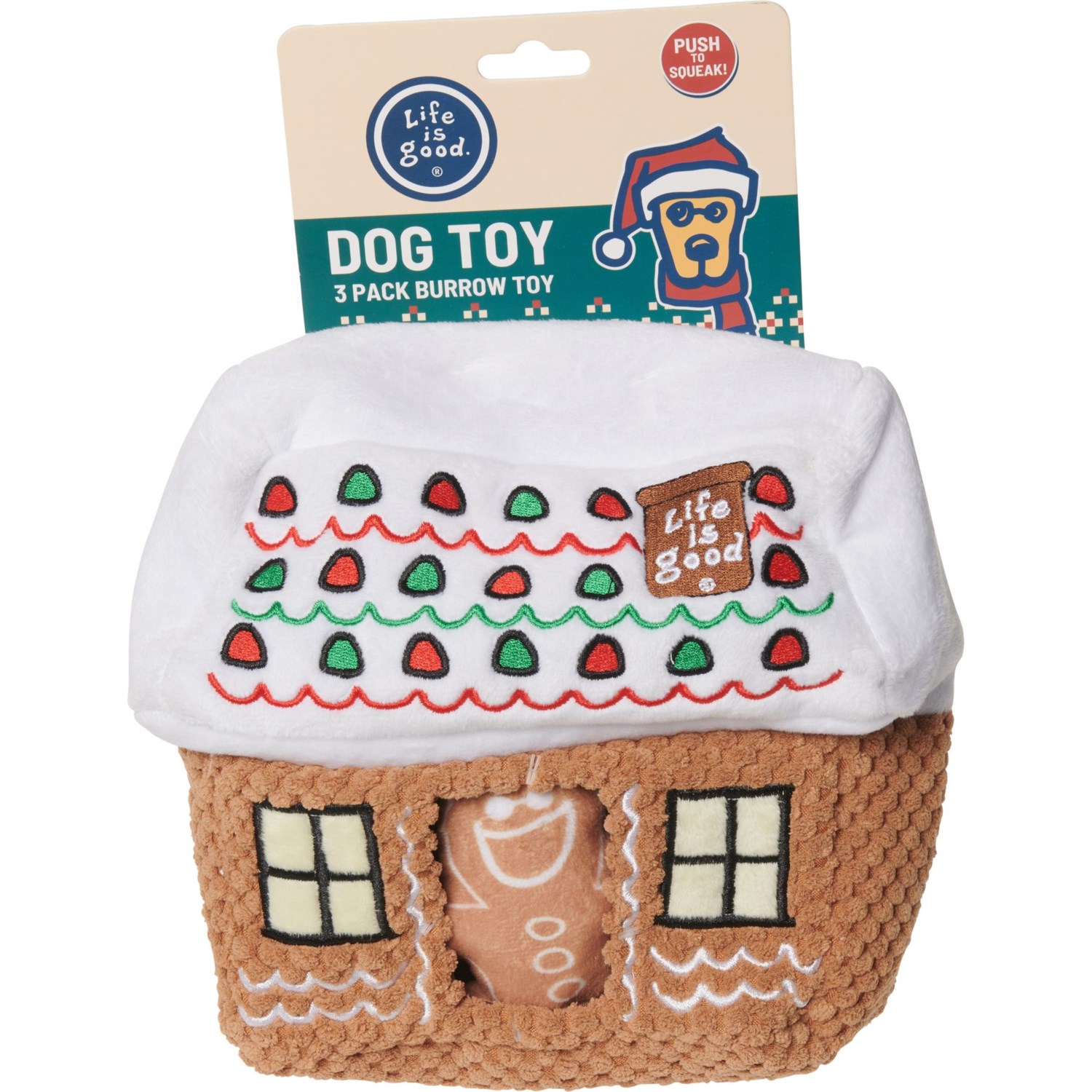 Life is good® Burrow Gingerbread House Plush Dog Toy 6.5x3x7