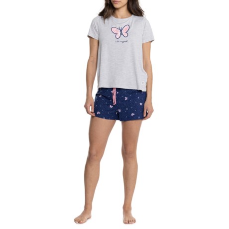 Life is Good® Butterfly T-Shirt and Shorts Lounge Set - Short Sleeve in Gray/Navy