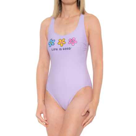Life is good® Classic Scoop Neck One-Piece Swimsuit - UPF 50+ in Lilac