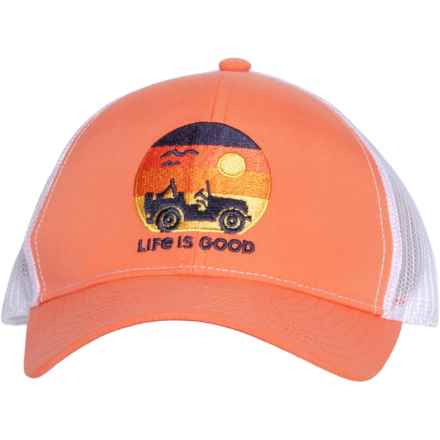 Life is Good® Core Embroidered Trucker Hat - UPF 50+ (For Kids) in Melon Tint