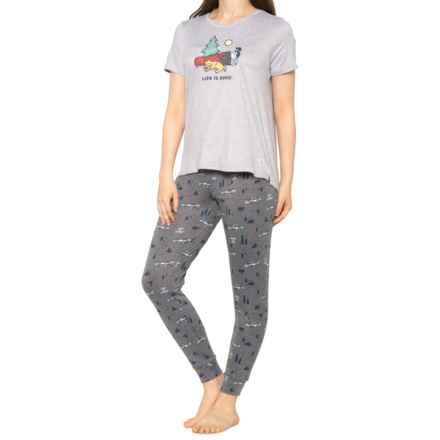 Life is good® Core Mountain Shirt and Joggers Lounge Set - Short Sleeve in Grey Camping