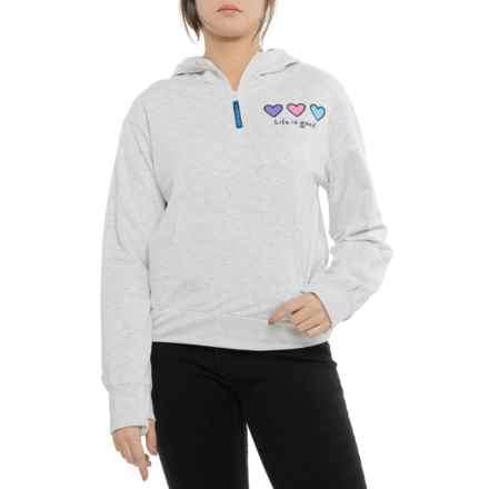 Life is Good® Fleece Three Hearts Hoodie - Zip Neck in Cloud Grey Heather