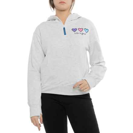 Life is Good® Fleece Three Hearts Hoodie - Zip Neck in Cloud Grey Heather