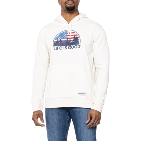 Life is Good® French Terry American Flag Woods Hoodie in Putty White