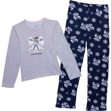 Life is Good® Girls Jackie Snow Angel Pajamas Mommy and Me Set - Long Sleeve in Medieval Blue/Gray