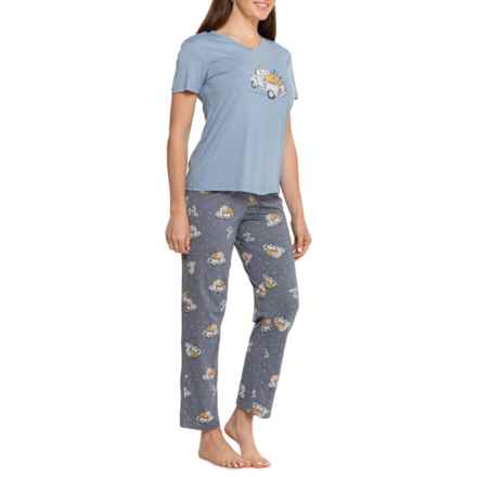 Life is Good® Harvest Truck Jersey V-Neck Shirt and Pants Lounge Set - Short Sleeve in Blue/Grey