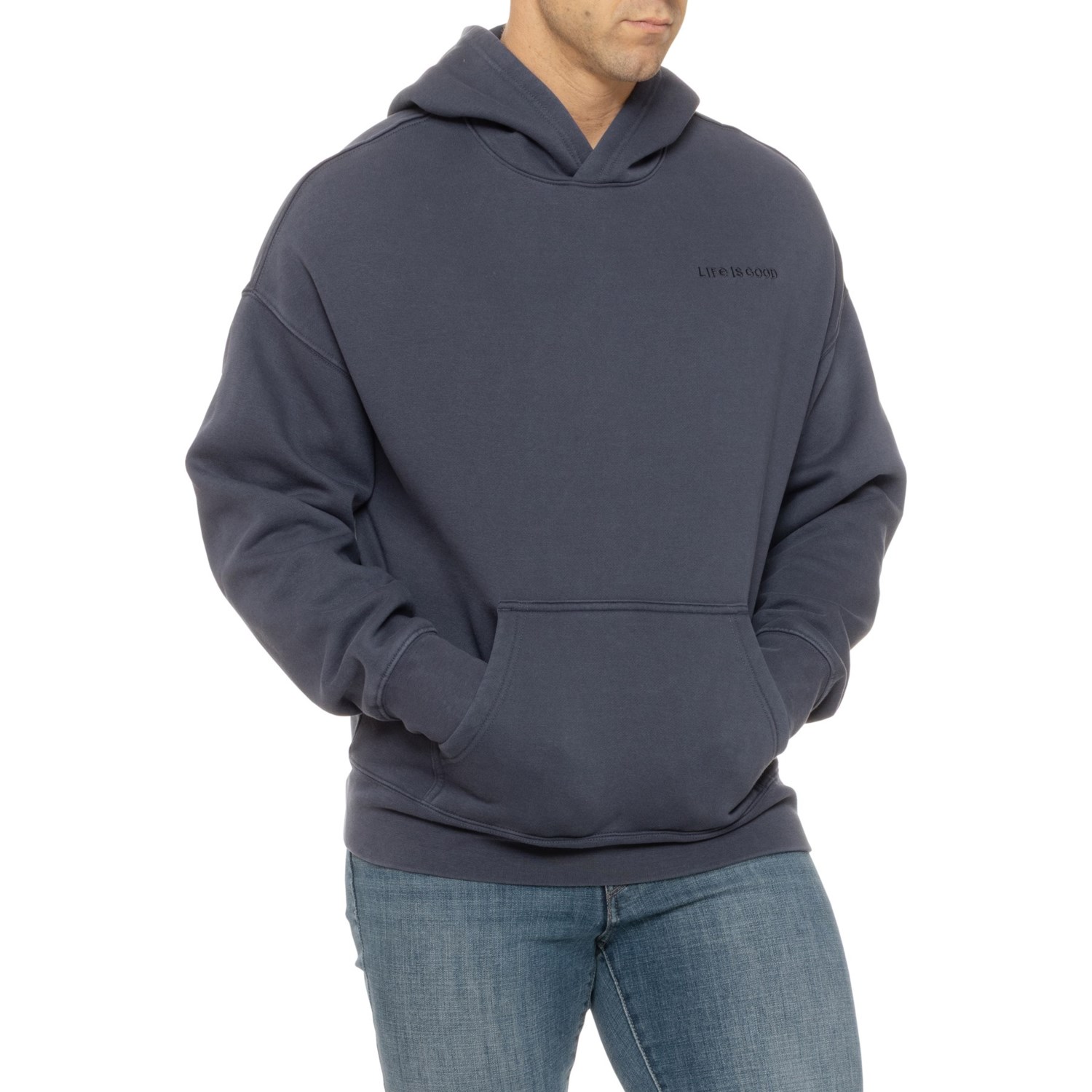 (取寄) ライフイズグッド ホリゾンタル LC ガーメントダイ ブーディ Life is Good Life is Good Horizontal Verb LC Garment-Dyed Hoodie  Inkwell Blue Life is Good® Horizontal Verb LC Garment-Dyed Hoodie - Save 58%