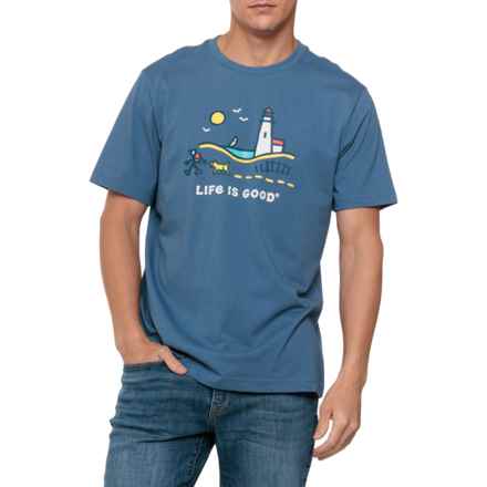 Life is Good® Jake and Rocket Lighthouse Walk Classic T-Shirt - Short Sleeve in Vintage Blue