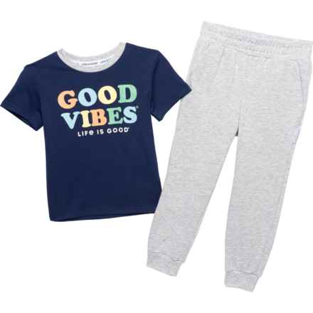 Life is good® Little Boys Good Vibes T-Shirt and Joggers Set - Short Sleeve in Navy/Grey