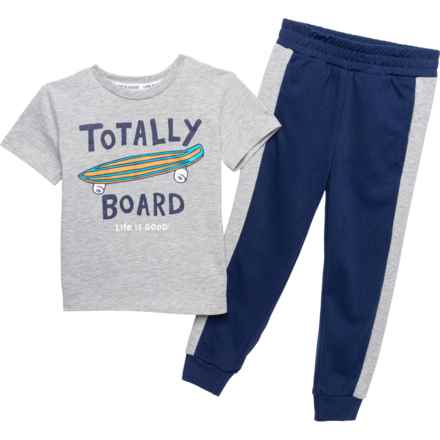 Life is good® Little Boys Totally Board T-Shirt and Joggers Set - Short Sleeve in Grey/Navy