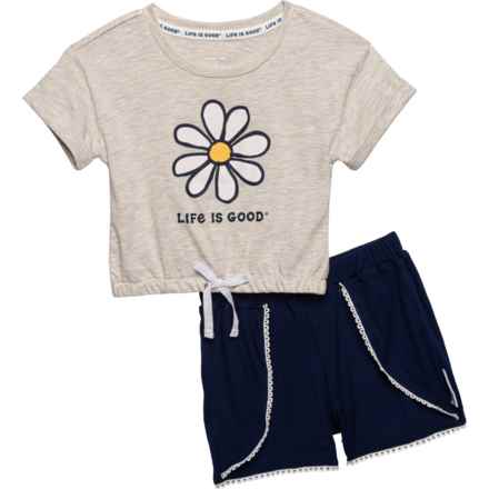 Life is good® Little Girls Daisy Shirt and Knit Shorts Set - Short Sleeve in Ivory