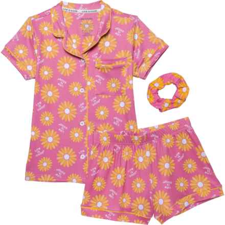 Life is Good® Little Girls Printed Shorts Pajamas - Short Sleeve in Banana Cream/Pink Cosmos