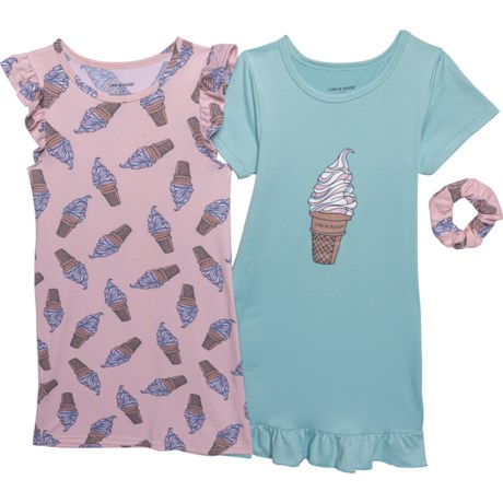Life is Good® Little Girls Supersoft Nightgowns - 2-Pack, Short Sleeve in Beach Blue/Strawberry Cream