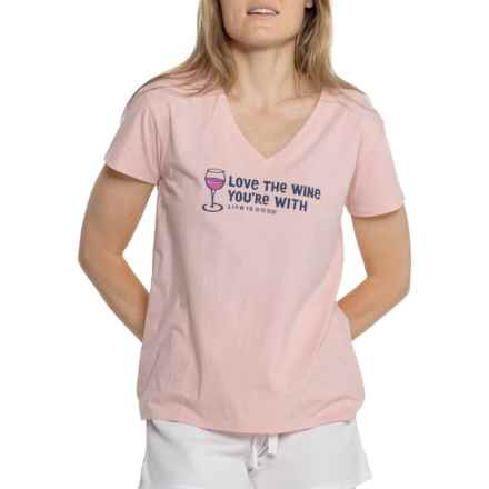Life is Good® Love the Wine You’re With Relaxed Fit Sleep Top -Short Sleeve in Himalayan Pink