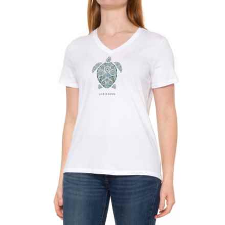 Life is Good® Mosaic Turtle V-Neck T-Shirt - Short Sleeve in Cloud White