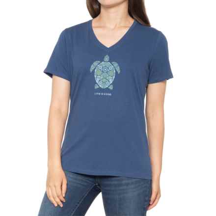 Life is Good® Mosaic Turtle V-Neck T-Shirt - Short Sleeve in Darkest Blue