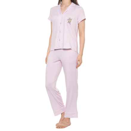 Life is good® Notch Collar Shirt and Pants Lounge Set - Short Sleeve in Pink