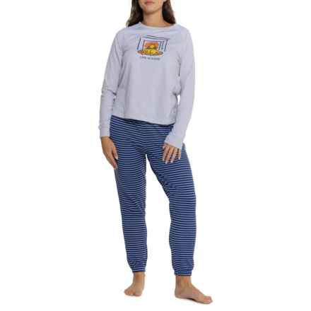 Life is Good® Rocket by the Fireplace Brushed-Back Fleece Pajamas - Long Sleeve in Grey/Blue